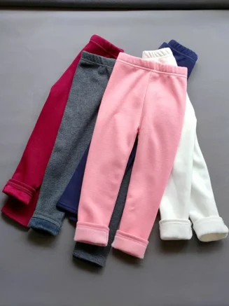 Autumn Winter Girls Fleece Leggings Kids Slim Thermal Trousers children's Solid Color Plus Velvet Warm Pants