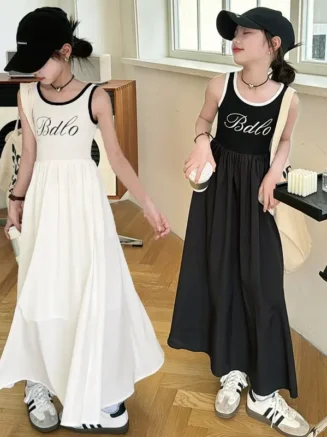 Stylish Sleeveless Tank Dress For Girls Spring Summer New Arrival Children's Long Dress Casual Vest Long Gown