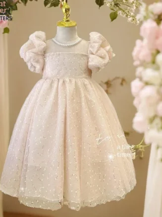 2024 Summer New Style Women's Baby Princess Dress Puffy Sleeves Trendy Girls Casual Dresses Woodland Theme Design