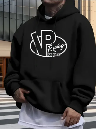 Men's Fleece Hoodie with "VP Raving Rules" Graphic Print - Casual Pullover with Kangaroo Pocket All-Season Comfort Rapper Hoodie
