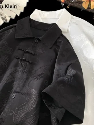 Gmiixder Chinese Style Blouse Male Trend High-end Shirt Men Korean 2025 Summer New Jacquard Tray Button Casual Design Top Chic