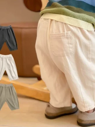 Solid Boy Kids Fashion Trousers Toddler Clothes Summer Spring Baby Pocket Ankle Length Loose Girl Children Casual Pants