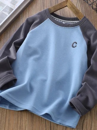 IYEAL Children's Long sleeved T-shirt 2025 Spring and Autumn New Children's Wear Boys' Color-Blocking Top
