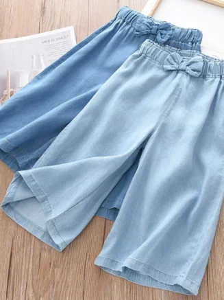 2025 New Fashion Children Wide Leg Pants Summer Casual Thin Chiffon Cropped Trousers For Teenager Girls Clothes 2 4 6 8 10 Years