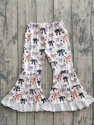 Wholesale Children Ghost Bows Clothes Kids Infant Halloween Bell Bottom Pants Toddler Spring Fall Clothing Baby Girl Trousers