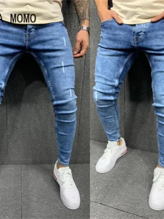 Jeans Men Elastic Waist Skinny Jeans Men 2020 Stretch Ripped Pants Streetwear Mens Denim Jeans Blue men pants