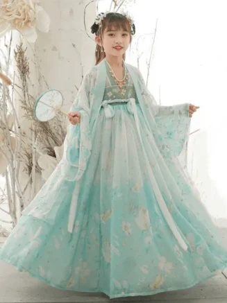 Summer Long Dress Coat Set Girl Tang Baby Hanfu Vestidos Children's Sets Perform Outfit Costume Kids Clothes Girls Dresses Suit