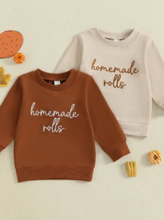 MISOWMNJOY Toddler Infant Sweatshrit Autumn Baby Thanksgiving Costumes Letter Embroideried Long Sleeve Pullover Kids Clothes