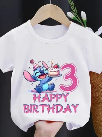 Disney Lilo Stitch 1-9 Birthday Kids Tshirts for Baby Party T-Shirt Tees Girls Party Children T Shirt with Clothes Boy Tshirt