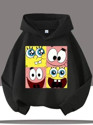 2025 New SpongeBob Cartoon Print Autumn/Winter Clothing Children's Hooded Sweatshirt Boys' Sportswear Girls' Casual Top
