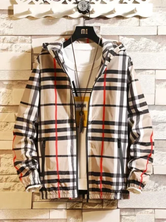 Trendy Korean Style Men's Plaid Jacket Spring Autumn New Arrival Slim Fit Hooded Versatile Casual Clothing From China