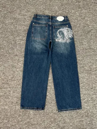 Pockets Embroidery Venus Denim Label Bule Derschutze Blossom Jeans Men Women High Quality Loose Straight Casual Trousers Pants