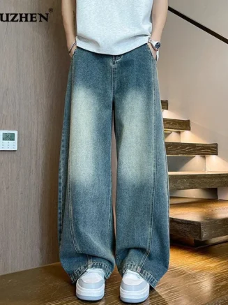 LUZHEN Original Vintage Washed Loose Straight Denim Pants Men 2025 New High Quality Wide Leg Jeans Fashion Simple Clothes JY3039