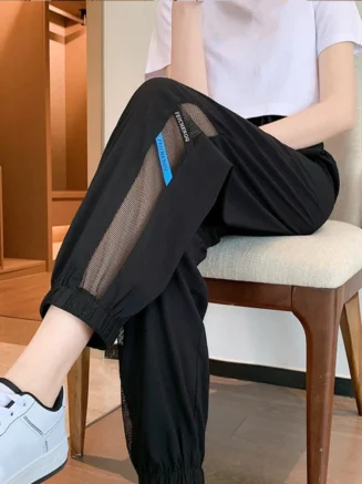 Fashion Straight Casual Drawstring Pants Streetwear Quick Dry High Waist Trousers Mesh Mesh Hollow Wide Leg Loose Pants Girls