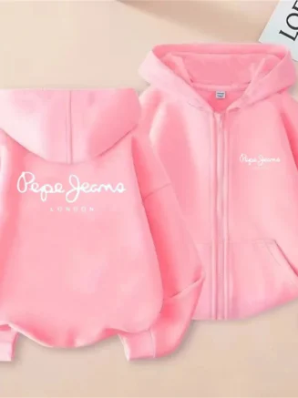 Fashion brand print Hoodies coat Children Zipper Tops Girl pink Boy black Kids Clothing Casual Spring Autumn Sweatshirts