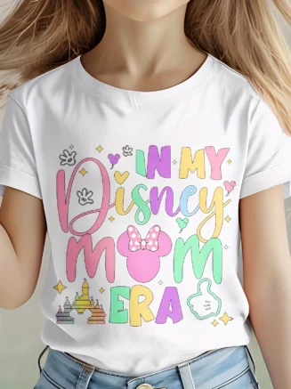 Disney in My Disney Mom Era Girls T-Shirt Cotton Short Sleeve Cartoon Tops Kids Clothes Baby T-shirt Summer Children T-shirts