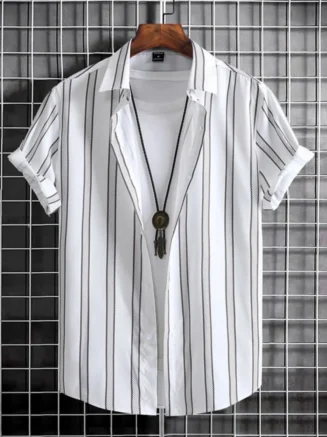 2025 Male Clothes Simple Stripes 3d Hawaiian Shirt Men Clothes Loose Breathable Men's Shirts Summer Male Shirts Short Sleeve
