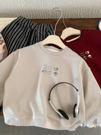 Toddler Boys Autumn Sweatshirts Fashion Cartoon Printed Round Neck Baby Boys Tops Loose Long Sleeves Kids Baby Boys T-shirts