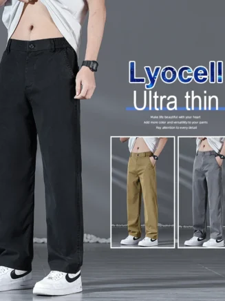 Mens Lyocell Straight Wide Leg Casual Pants 2025 Summer Autumn American Loose Fit Comfortable Structured Trousers Plus Size 5XL