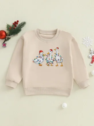 Toddler Christmas Hoodie Casual Santa Claus Reindeer Print Winter Long Sleeve Pullover for Baby Festive Outfit
